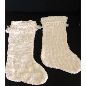 Vintage White Chenille Christmas Stockings Set of 2